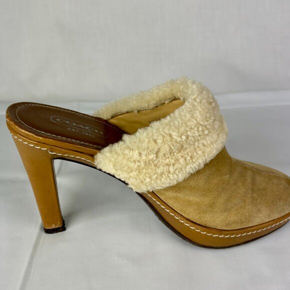 Coach Kacie Shearling Platform Mules | Tan Suede sz 7B Excellent condition - Picture 3 of 14